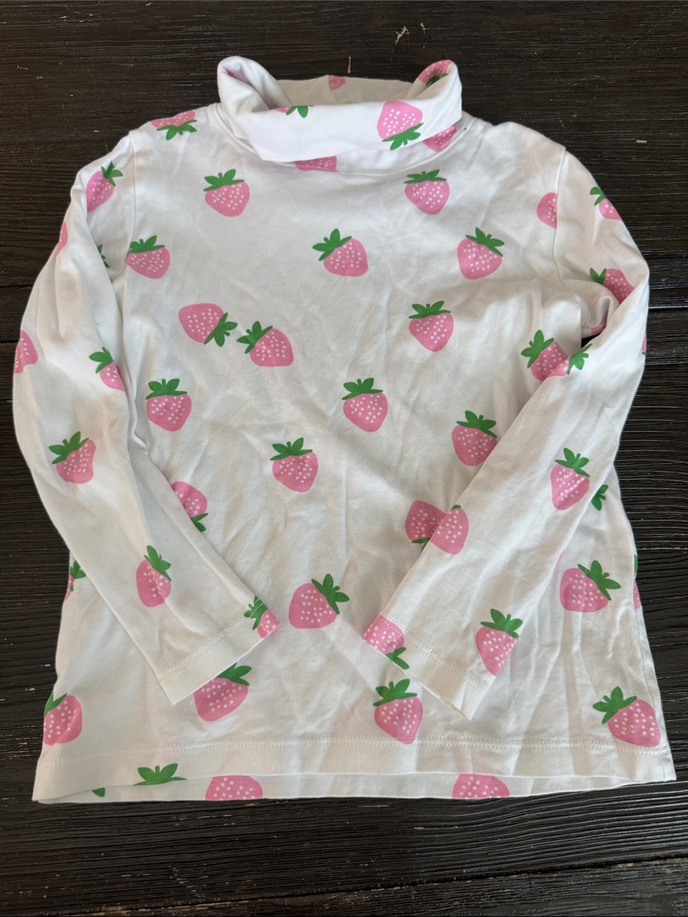 Girls' Pink Strawberry Print Turtleneck Top